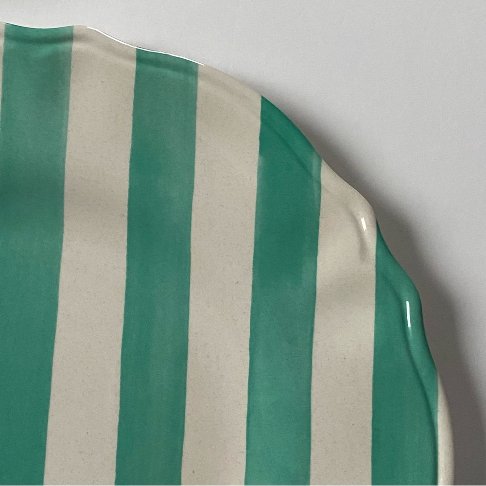 Melamine Dinner Plates 11” Set Of 4 Jai Wei green yellow and white striped EUC - Picture 15 of 16